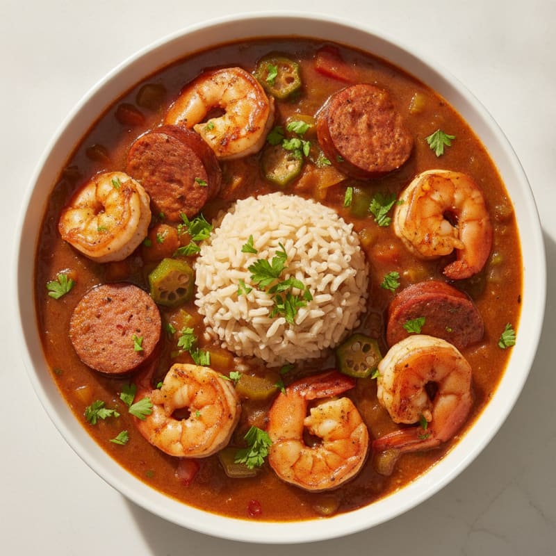 Spicy Creole Sausage and Shrimp Gumbo
