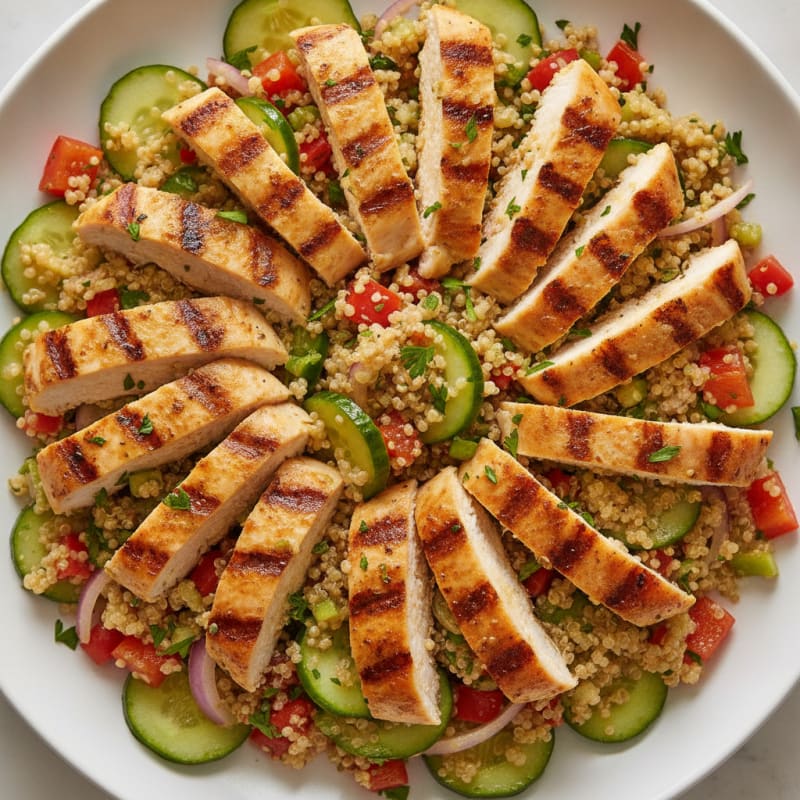 Grilled Chicken and Quinoa Salad with Crunchy Vegetables