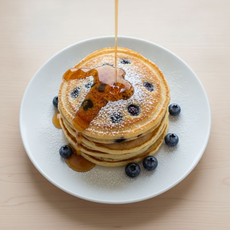 Blueberry Ricotta Pancakes with Maple Syrup