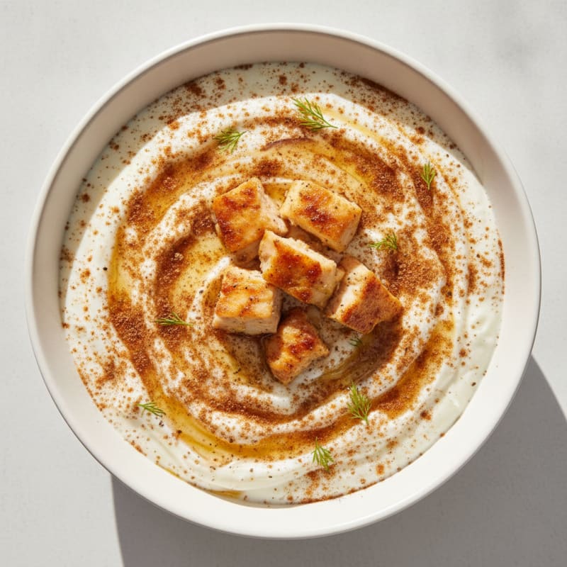 Creamy Greek Yogurt Protein Pudding with Chopped Chicken Breast