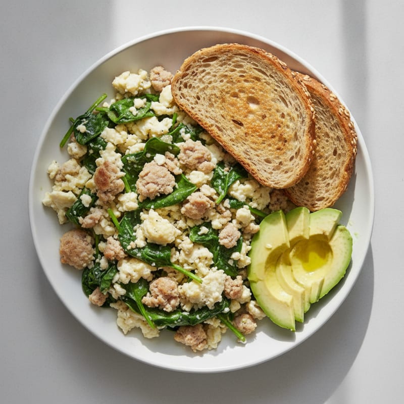 Egg White and Turkey Sausage Scramble with Spinach
