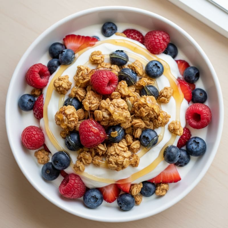 Greek Yogurt Parfait with Mixed Berries and Protein Granola