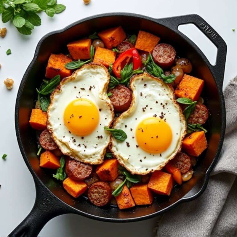 Sheet Pan Roasted Sweet Potato Hash with Baked Eggs