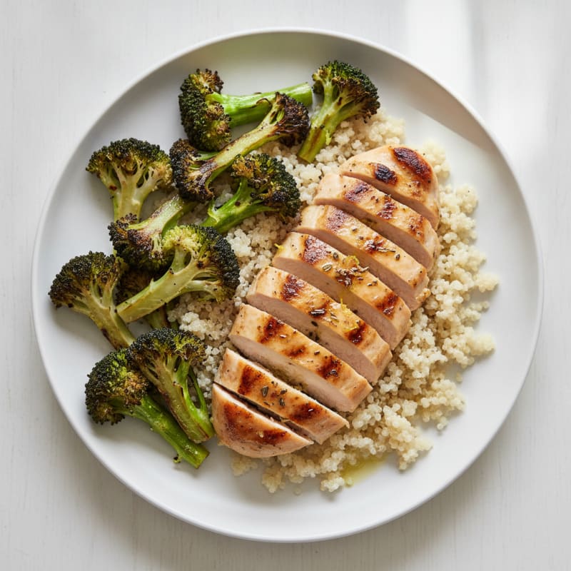 Grilled Chicken Breast with Quinoa and Roasted Broccoli
