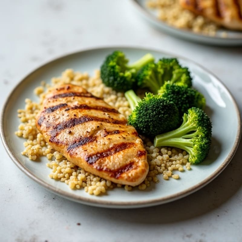 Grilled Chicken Breast with Quinoa and Roasted Broccoli