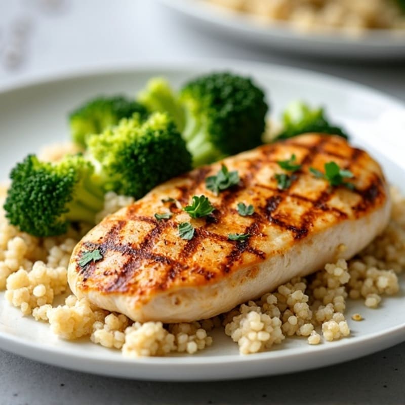 Grilled Chicken Breast with Quinoa and Steamed Broccoli