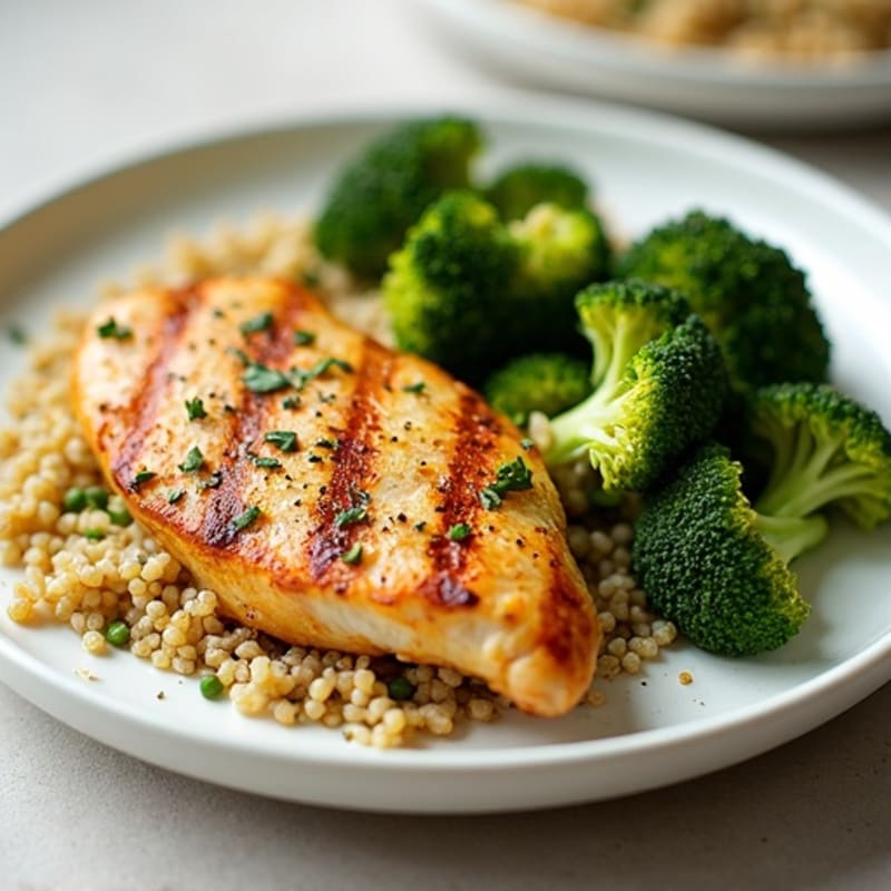 Grilled Chicken Breast with Quinoa and Roasted Broccoli