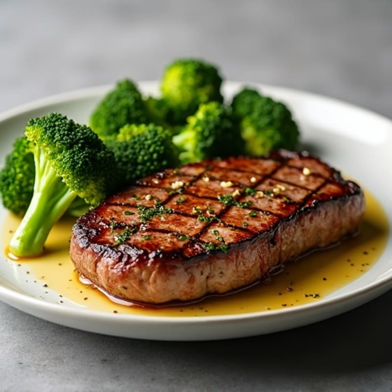 Pan-Seared Steak with Garlic Roasted Broccoli