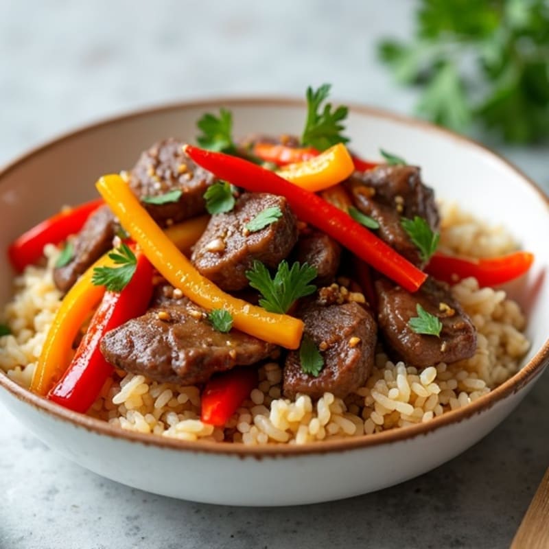 Lean Beef Stir Fry with Bell Peppers and Brown Rice
