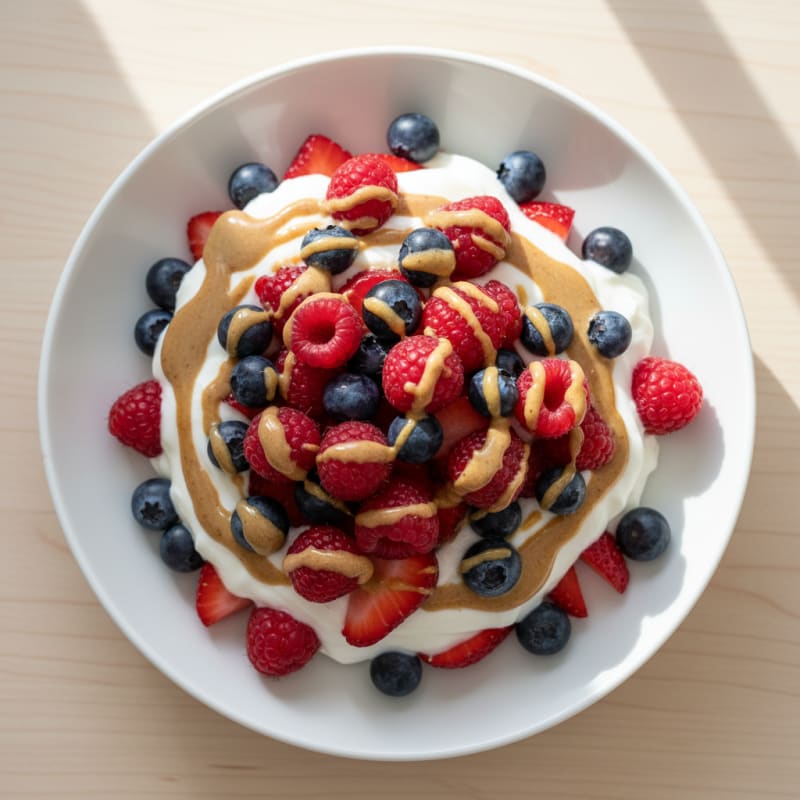 Greek Yogurt Parfait with Mixed Berries and Almond Butter