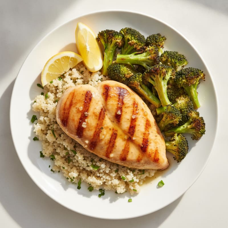 Grilled Chicken Breast with Quinoa and Roasted Broccoli