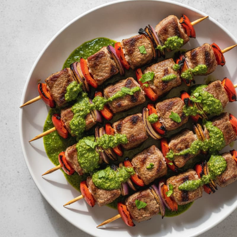 Grilled Lamb Kebabs with Mint-Herb Sauce