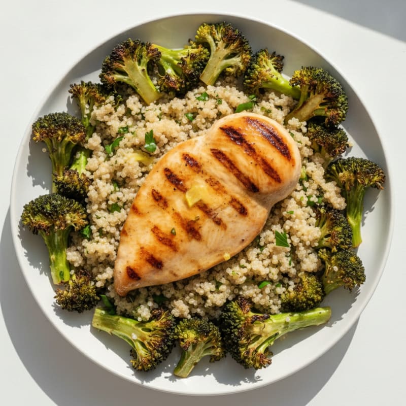 Grilled Chicken Breast with Quinoa and Roasted Broccoli
