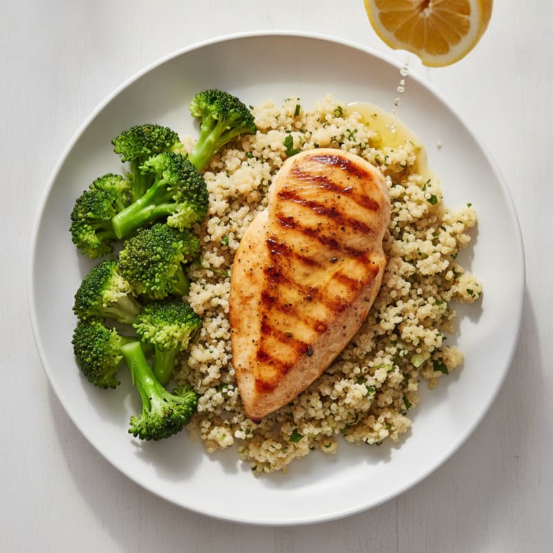 Grilled Chicken Breast with Quinoa and Steamed Broccoli