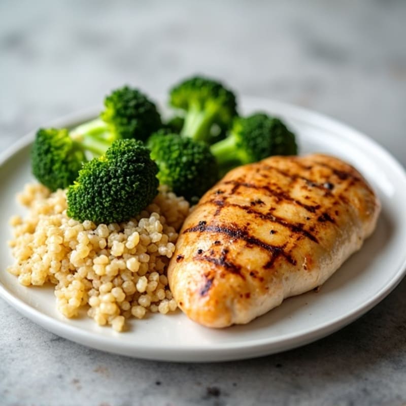 Grilled Chicken Breast with Steamed Broccoli and Quinoa