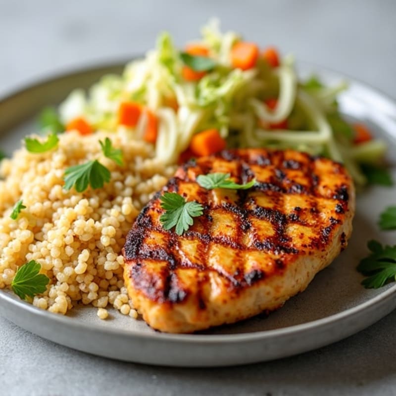 Grilled Chicken Breast with Crunchy Cabbage Slaw and Quinoa