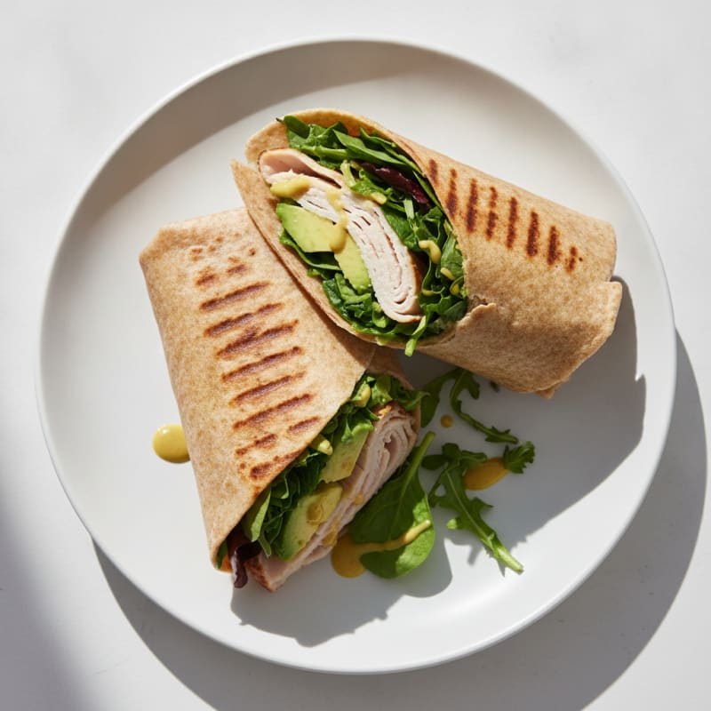 Grilled Turkey and Avocado Wrap with Mixed Greens