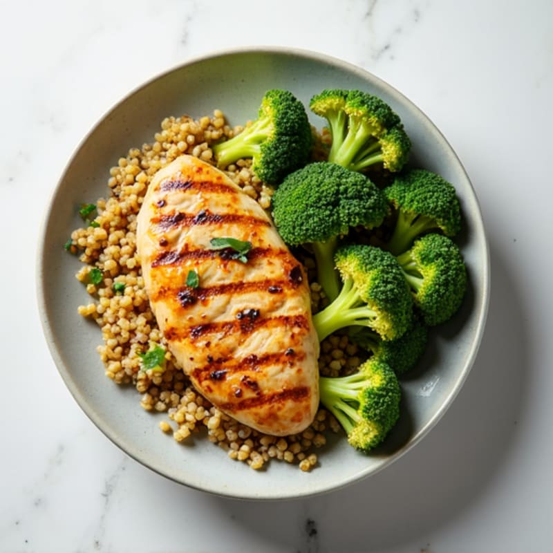 Grilled Chicken Breast with Quinoa and Roasted Broccoli