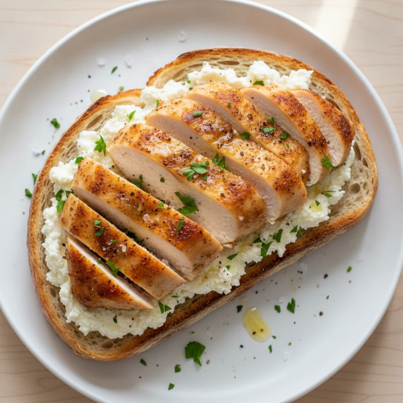 Halal Spiced Chicken and Whipped Cottage Cheese Toast