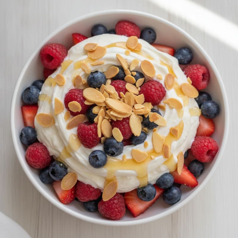 Greek Yogurt Protein Parfait with Mixed Berries and Almonds