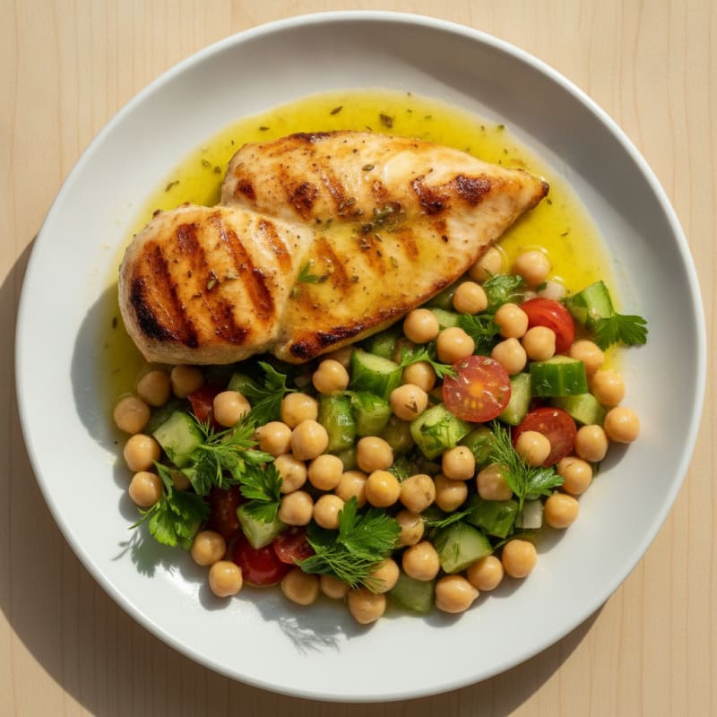 Grilled Chicken Breast with Chickpea Salad and Lemon Vinaigrette