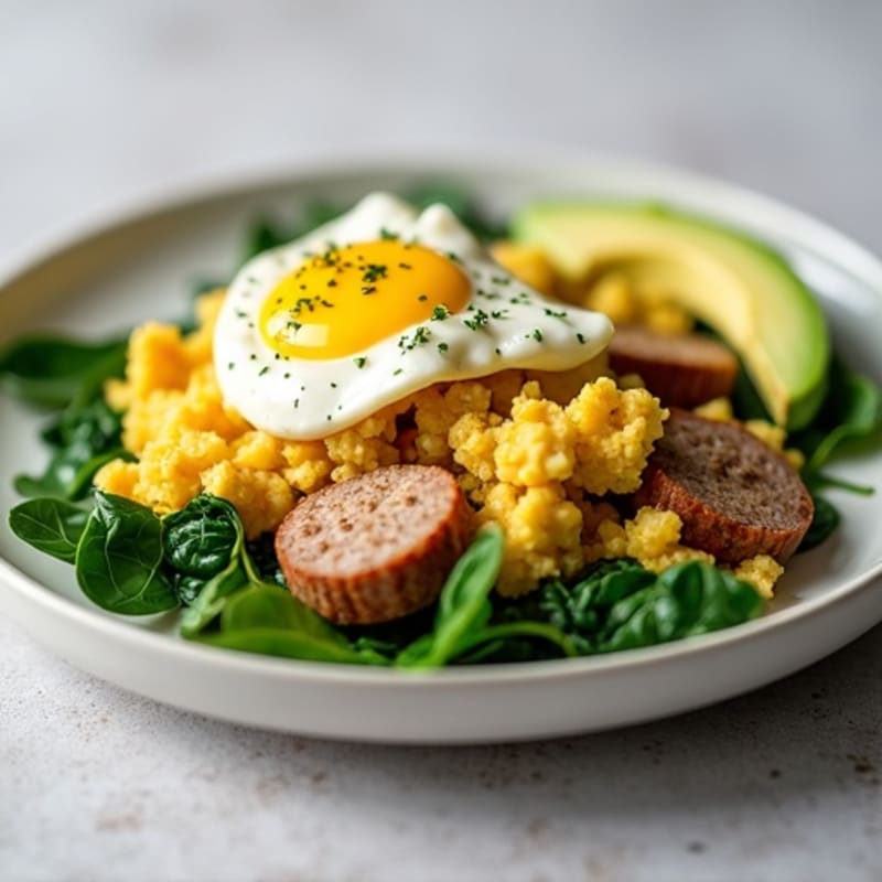 Egg White Scramble with Turkey Sausage and Spinach