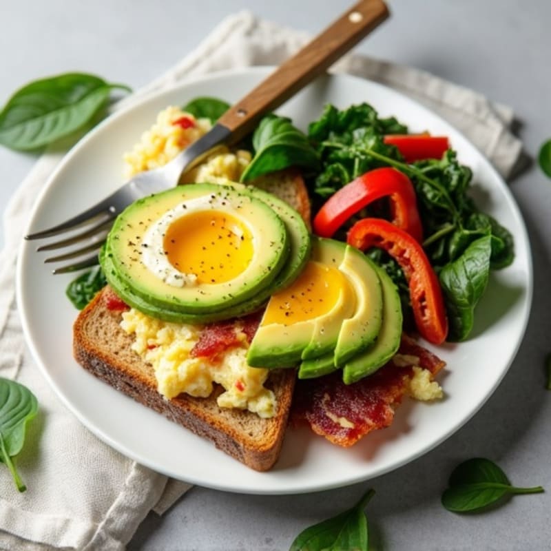 Egg White Spinach Scramble with Turkey Bacon & Toasted Avocado
