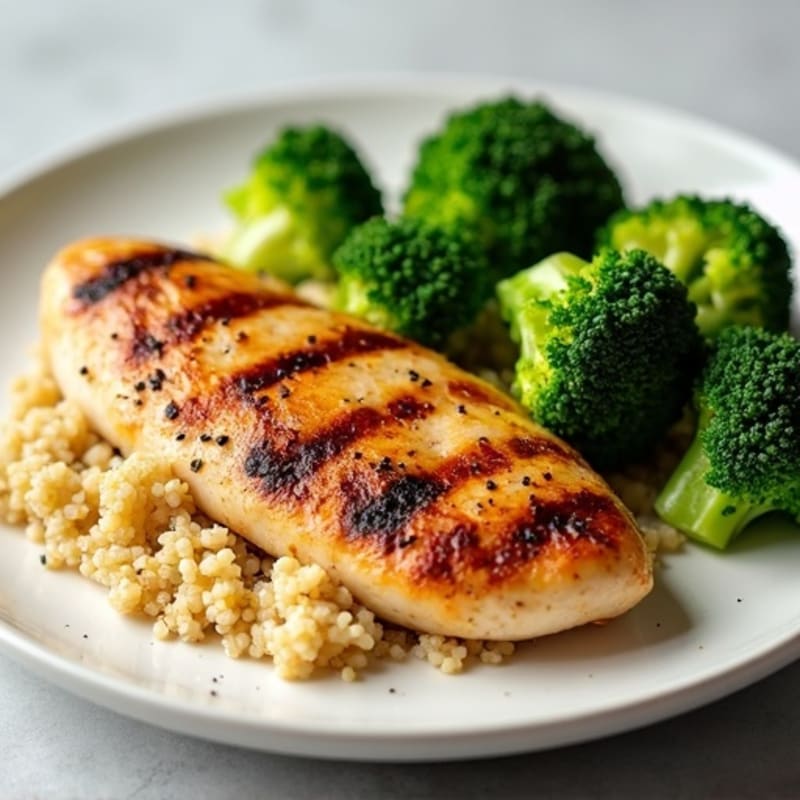 Grilled Chicken Breast with Quinoa and Steamed Broccoli