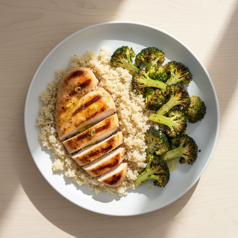 Grilled Chicken Breast with Quinoa and Roasted Broccoli