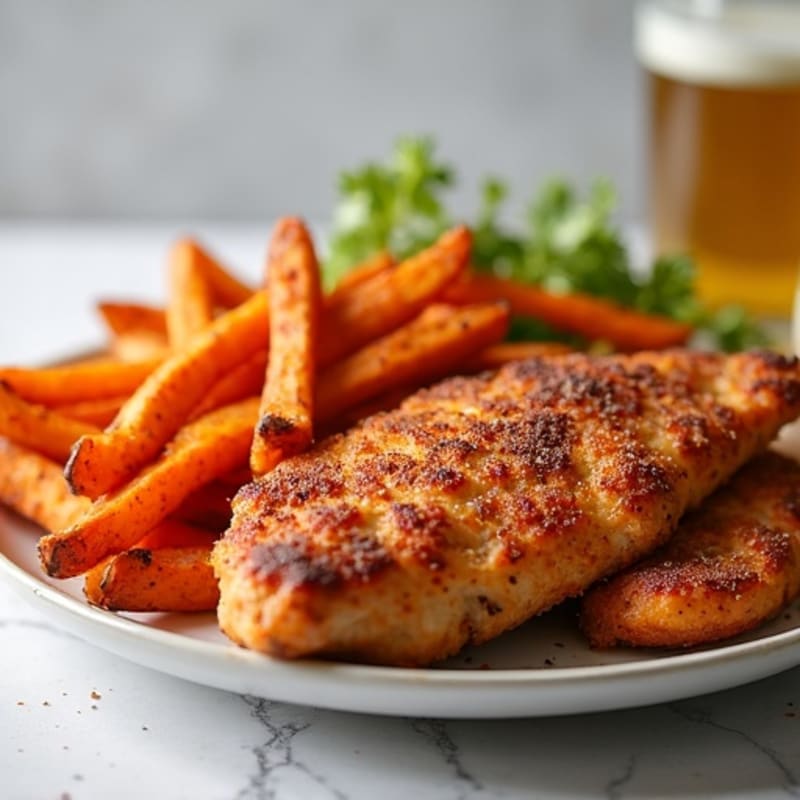 Crispy Baked Chicken with Cinnamon-Spiced Sweet Potato Fries