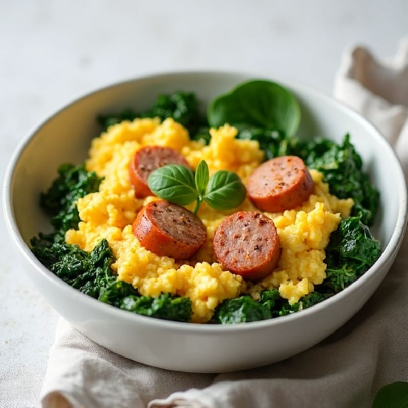 Egg White Scramble with Turkey Sausage and Spinach
