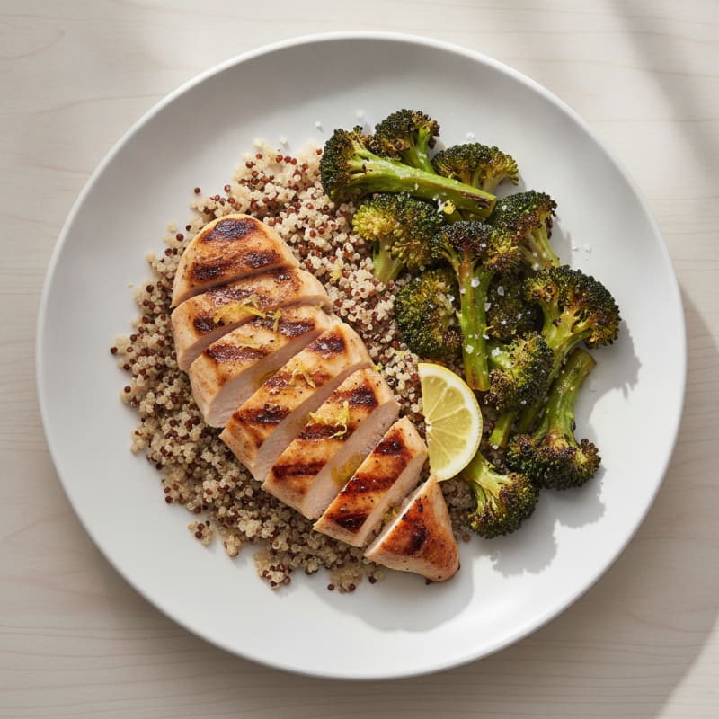Grilled Chicken Breast with Quinoa and Roasted Broccoli