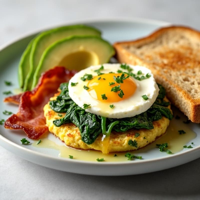 Egg White and Cottage Cheese Scramble with Spinach and Turkey Bacon