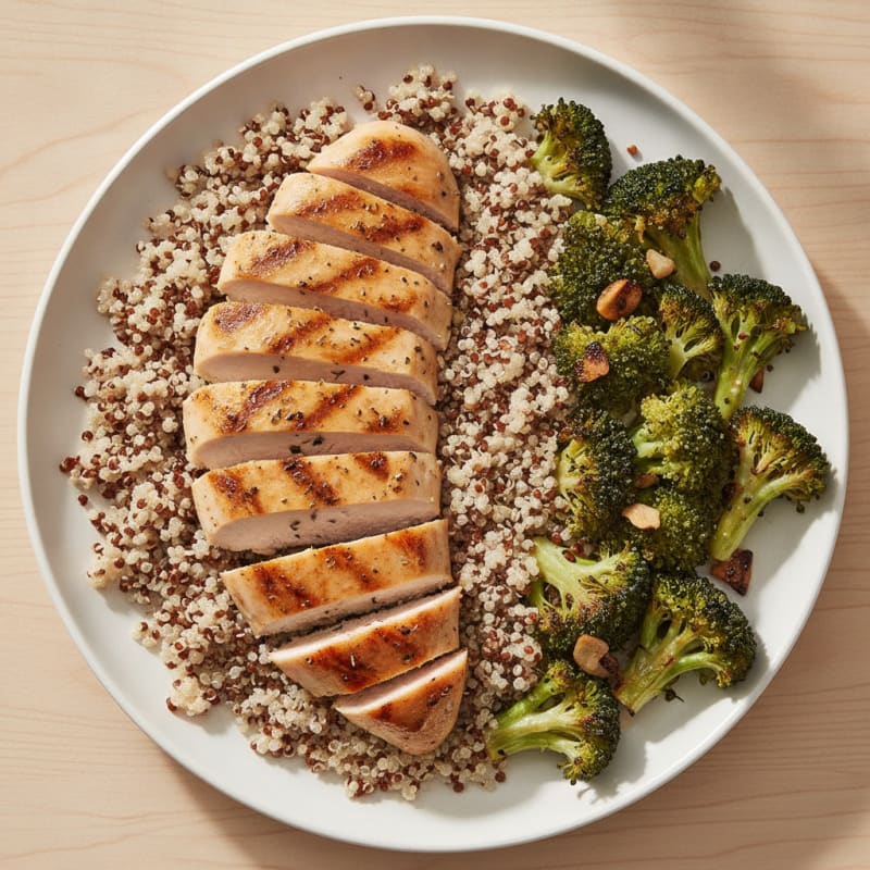 Grilled Chicken Breast with Quinoa and Roasted Broccoli