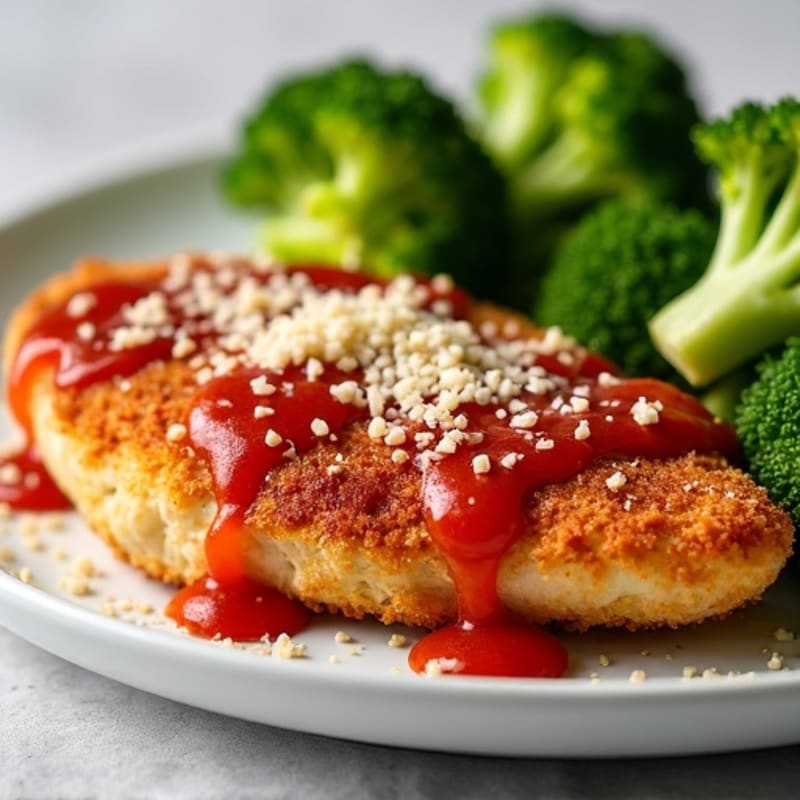 Healthy Crispy Chicken Parmesan with Roasted Broccoli