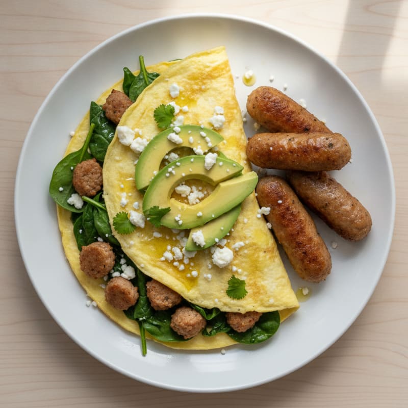 Egg White Spinach Omelette with Turkey Sausage