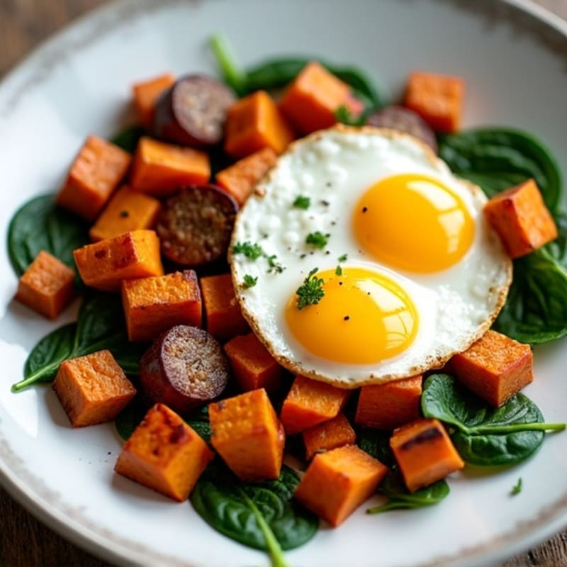 Roasted Sweet Potato and Egg Skillet with Savory Turkey Sausage