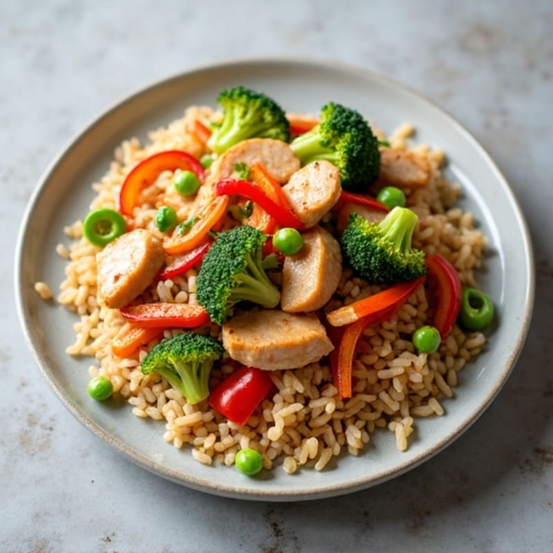 Chicken Stir-Fry with Crispy Vegetables and Brown Rice