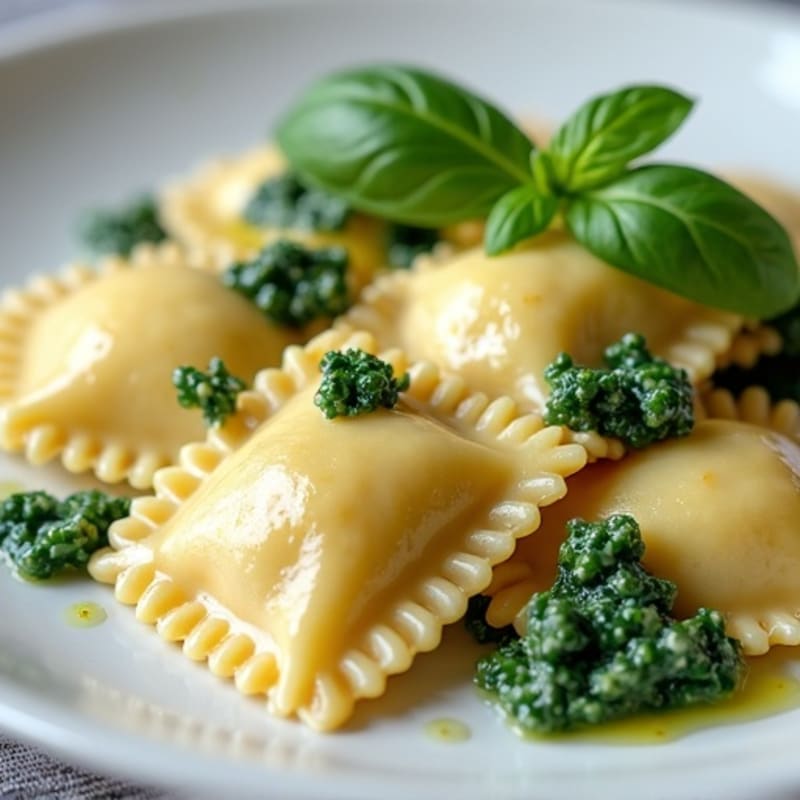 Creamy Spinach Ricotta Ravioli with Herb Sauce