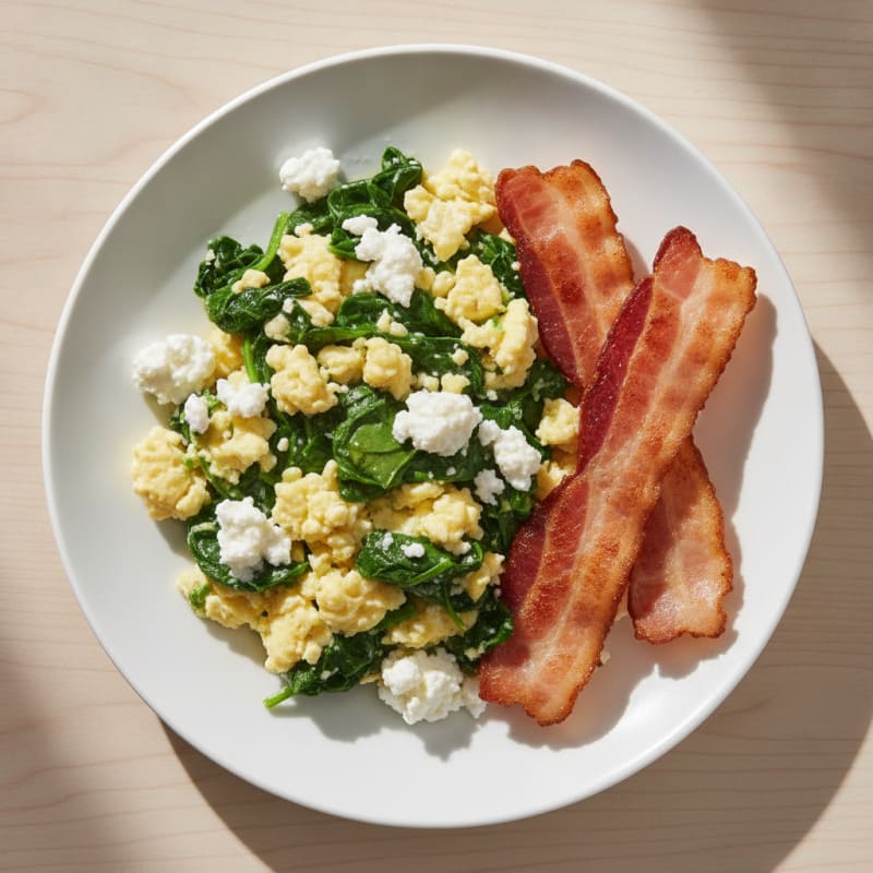 Cottage Cheese Scramble with Spinach and Turkey Bacon