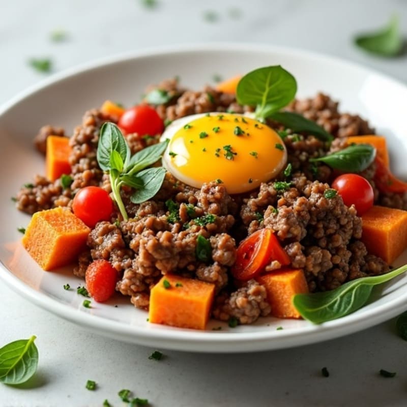 Hearty Ground Beef and Sweet Potato Hash
