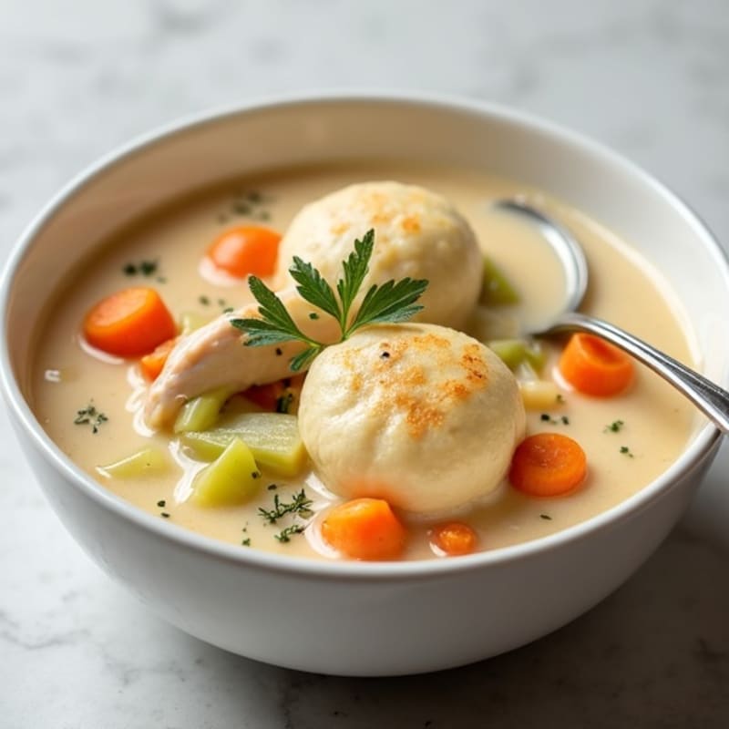 Creamy Chicken and Vegetable Soup with Fluffy Dumplings