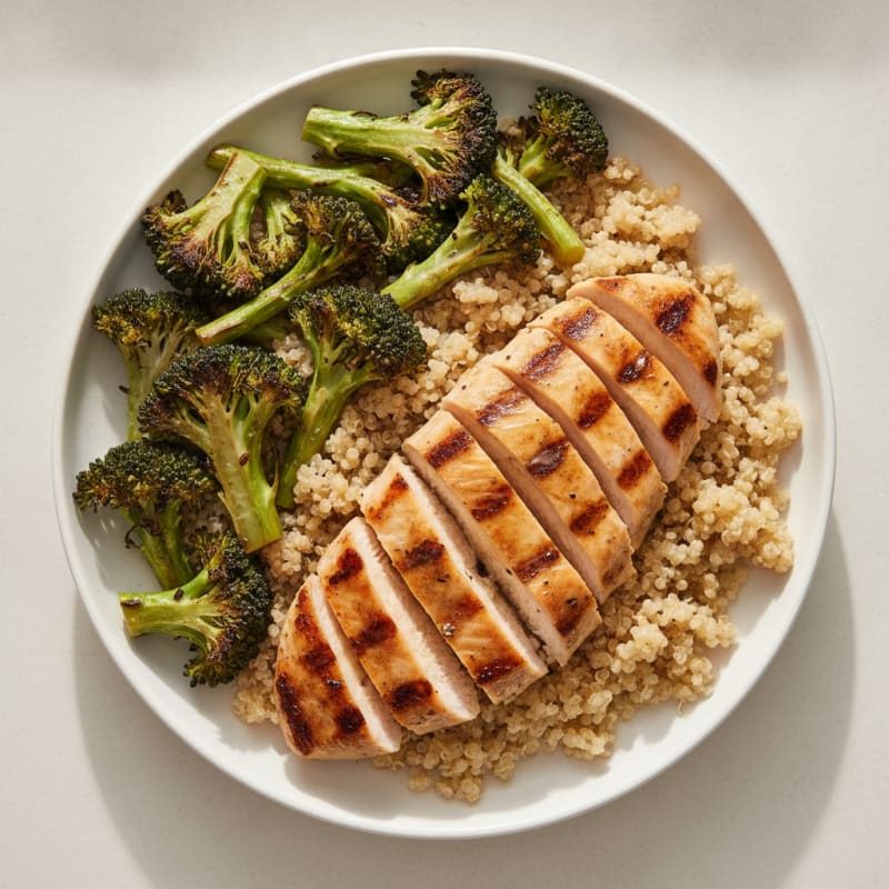 Grilled Chicken Breast with Roasted Broccoli and Quinoa