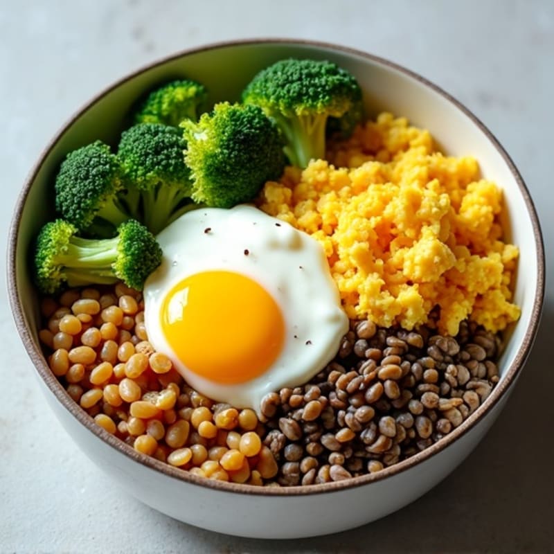 Lentil and Cottage Cheese Power Bowl with Roasted Broccoli