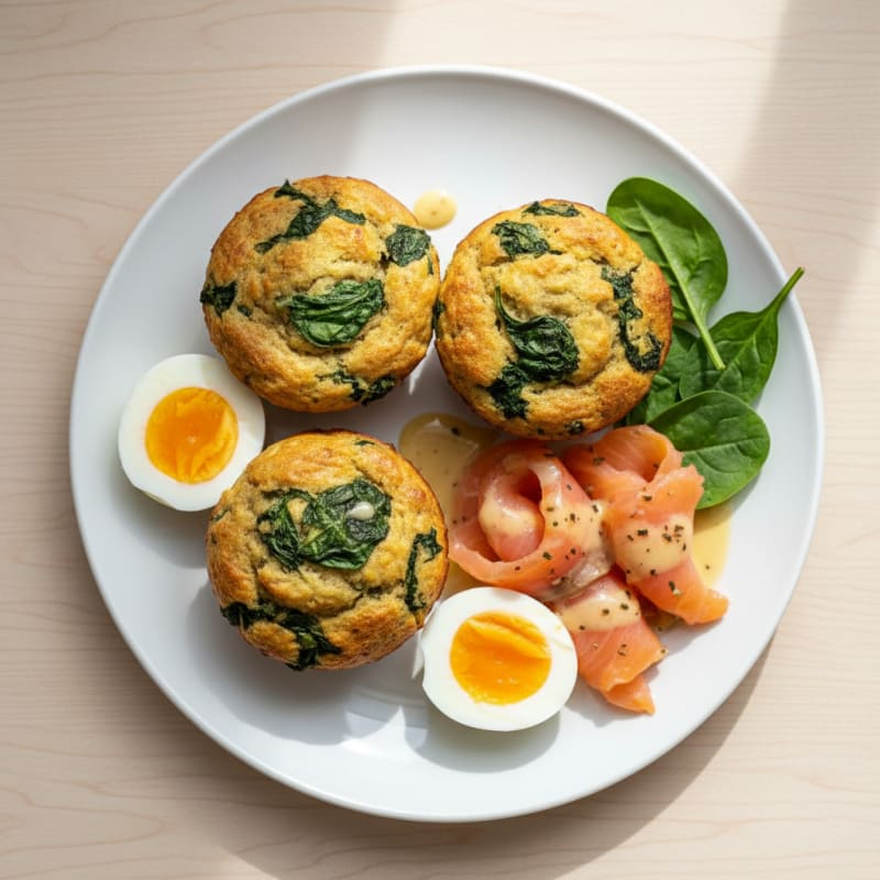 Boiled Eggs with Smoked Salmon and Spinach Muffins