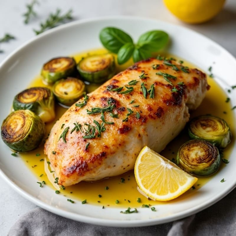 Lemon Herb Roasted Chicken with Crispy Brussels Sprouts