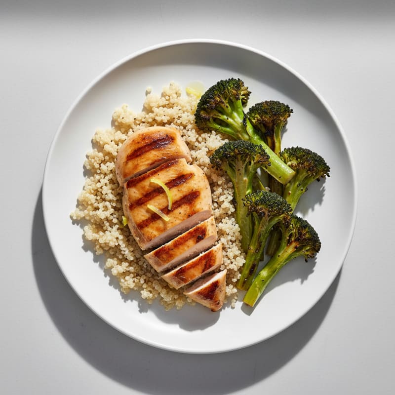 Grilled Chicken Breast with Roasted Broccoli and Quinoa