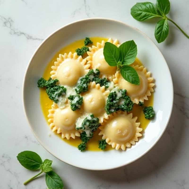 Creamy Spinach Ricotta Ravioli with Herb Sauce
