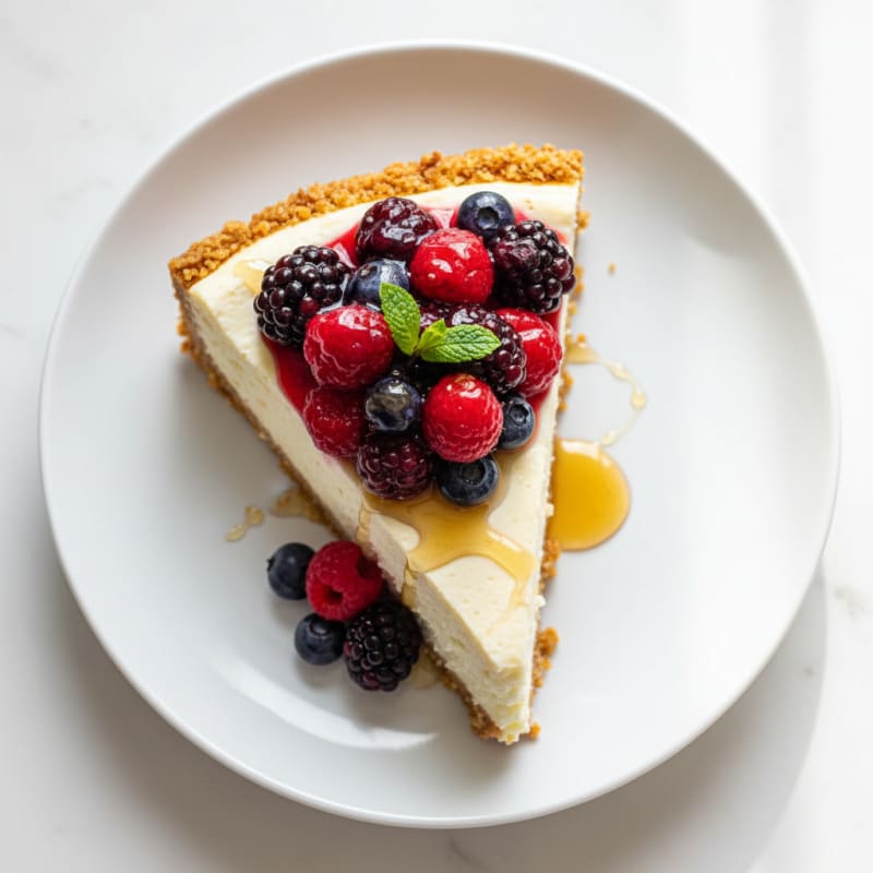 Greek Yogurt Protein Cheesecake with Mixed Berries