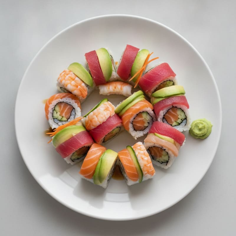 Rainbow Sushi Rolls with Wasabi